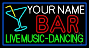 Custom Green Live Music Dancing Red Bar And Blue Border Neon Sign