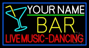 Custom Red Live Music Dancing Yellow Bar And Blue Border Neon Sign