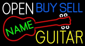 Custom White Open Blue Buy Sell Guitar Neon Sign