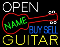 Custom White Open Blue Buy Sell Yellow Guitar Neon Sign