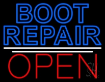 Double Stroke Boot Repair Open Neon Sign