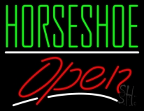 Green Horseshoe Open With Line Neon Sign