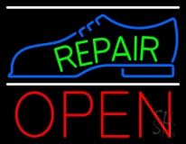 Green Repair Shoe Logo Open Neon Sign