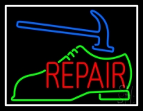 Green Shoe Red Repair With Border Neon Sign