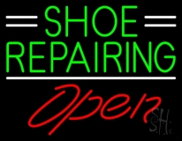 Green Shoe Repairing Open Neon Sign