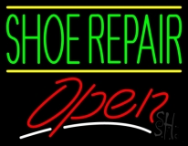 Green Shoe Repair Open Neon Sign