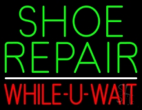 Green Shoe Repair Red While You Wait With Line Neon Sign