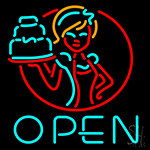 Cake With Girls Open Neon Sign