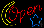 Open With Moon And Star Neon Sign