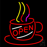 Coffee Cup With Open Neon Sign