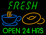 Green Fresh Open 24 Hrs Cups And Donuts Neon Sign