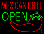Red Mexican Grill With Chili Green Open Neon Sign