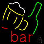 Bar With Bottle And Beer Glass Neon Sign