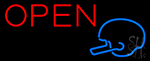 Open In Bright Red With Blue Helmet Neon Sign