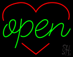 Script Open With Heart Neon Sign
