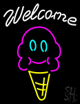 Welcome Ice Cream Cone And Smiling Face Neon Sign