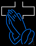 Cross With Praying Hands Photo Neon Sign