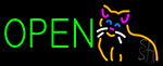 Open Cat Logo Green Letters Neon Sign