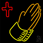 Praying Hands Red Cross Neon Sign