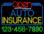 Auto Insurance Open with Phone Number Animated LED Sign