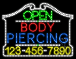 Body Piercing Open with Phone Number Animated LED Sign