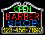 Barber Shop Open with Phone Number Animated LED Sign