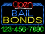 Bail Bonds Open with Phone Number Animated LED Sign