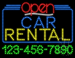 Car Rental Open with Phone Number Animated LED Sign