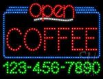 Coffee Open with Phone Number Animated LED Sign
