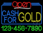 Cash For Gold Open with Phone Number Animated LED Sign