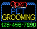 Pet Grooming Open with Phone Number Animated LED Sign