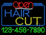 Hair Cut Open with Phone Number Animated LED Sign