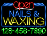 Nails and Waxing Open with Phone Number Animated LED Sign