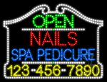 Nails Spa Pedicure Open with Phone Number Animated LED Sign