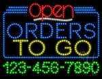 Order To Go Open with Phone Number Animated LED Sign
