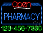 Pharmacy Open with Phone Number Animated LED Sign