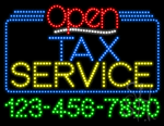 Tax Service Open with Phone Number Animated LED Sign