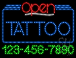 Tattoo Open with Phone Number Animated LED Sign