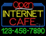Internet Cafe Open with Phone Number Animated LED Sign