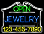 Jewelry Open with Phone Number Animated LED Sign