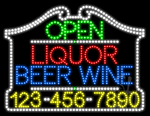 Liquor Beer Wine Open with Phone Number Animated LED Sign