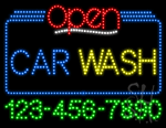 Car Wash Open with Phone Number Animated LED Sign