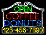 Coffee Donuts Open with Phone Number Animated LED Sign