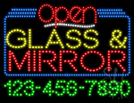 Glass Mirror Open with Phone Number Animated LED Sign