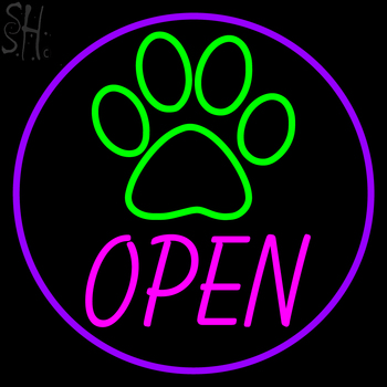 Custom Paw Print With Open Neon Sign 1