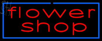 Custom Red Flower Shop Blue Border Neon Sign 2