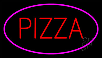Red Pizza Pink Border Animated Neon Sign