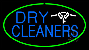 Blue Dry Cleaners Logo Green Neon Sign