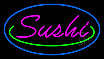 Pink Sushi With Blue Border Neon Sign