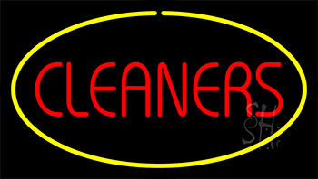 Red Cleaners Yellow Border Neon Sign